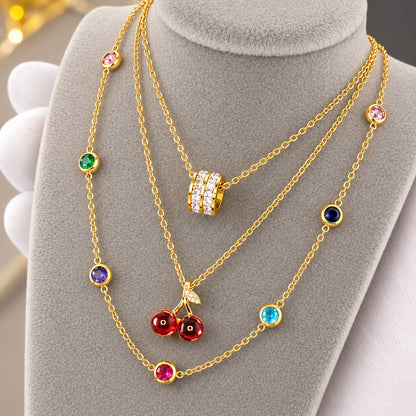 18K Gold Plated Red Cherry Pendant Necklace