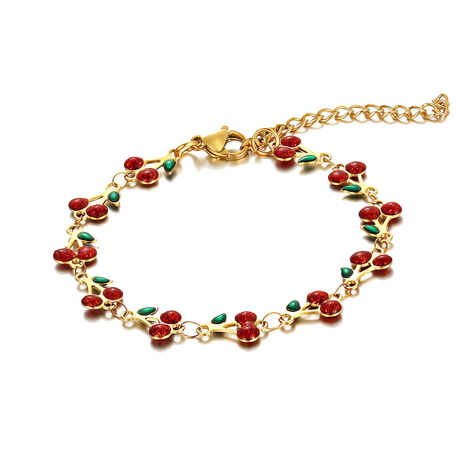 18K Gold Plated Cherry Charm Chain Bracelet