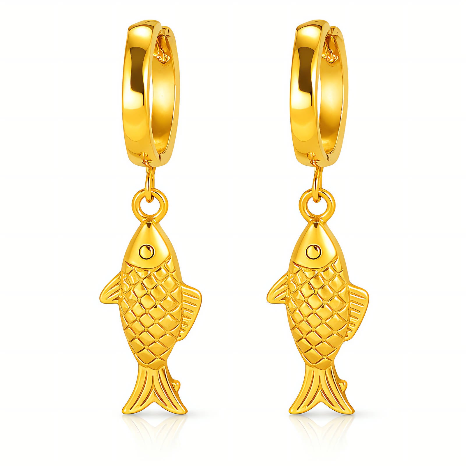 18K Gold Plated Fish Charm Huggie Earrings