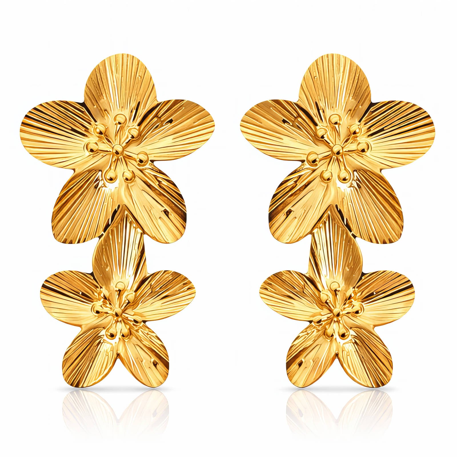 18K Gold Plated Double Flower Drop Earrings