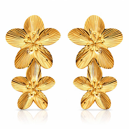 18K Gold Plated Double Flower Drop Earrings