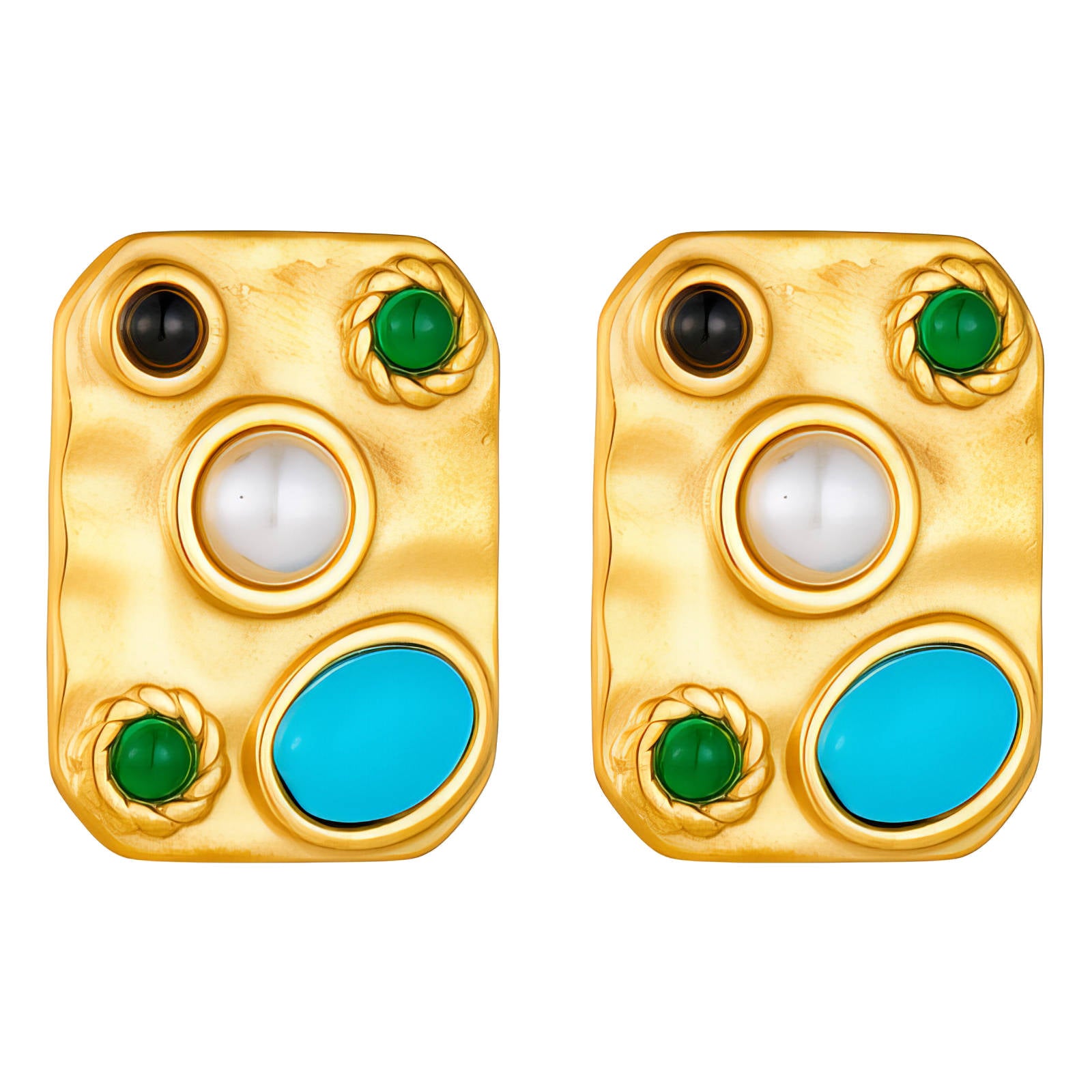 L. Style Coloured Stone Earrings 18K Gold Plated Steel