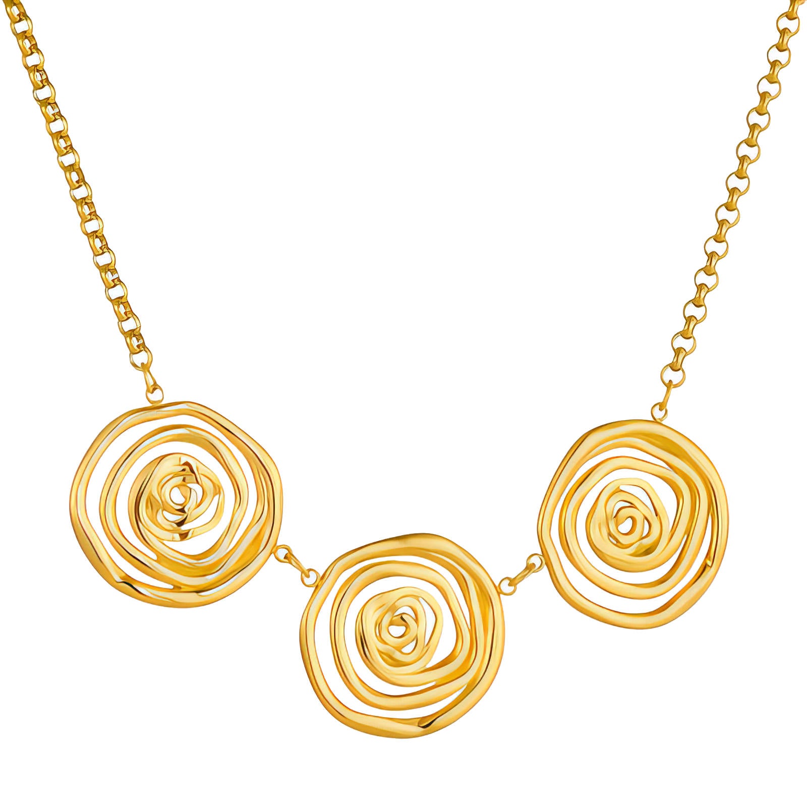 L. Style Three Spiral Necklac 18K Gold Plated Steel