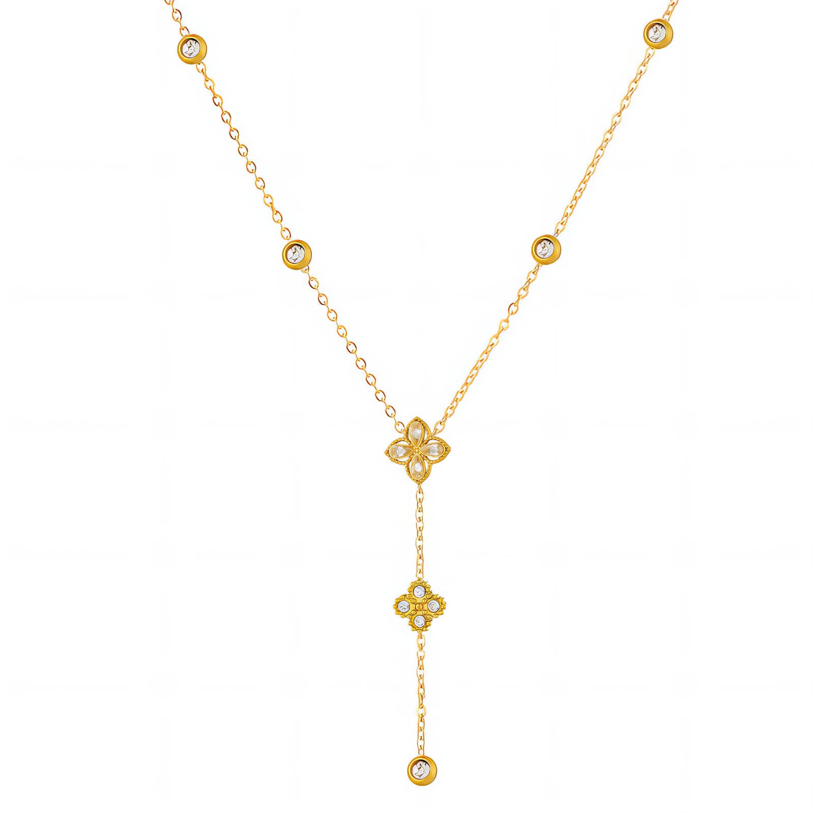 18K Gold Plated Floral Drop Necklace with Cubic Zirconia