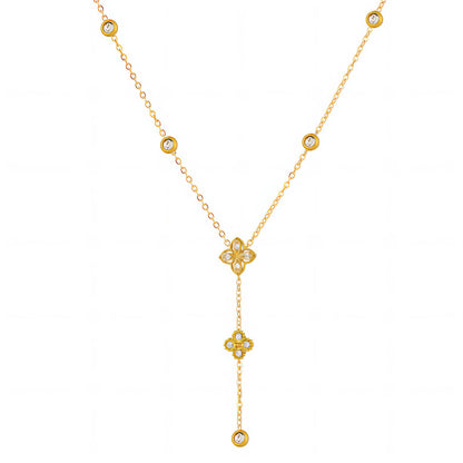 18K Gold Plated Floral Drop Necklace with Cubic Zirconia