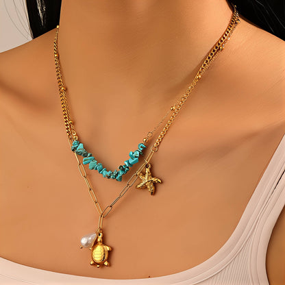 Turtle Necklace, 18K Gold Plated Steel