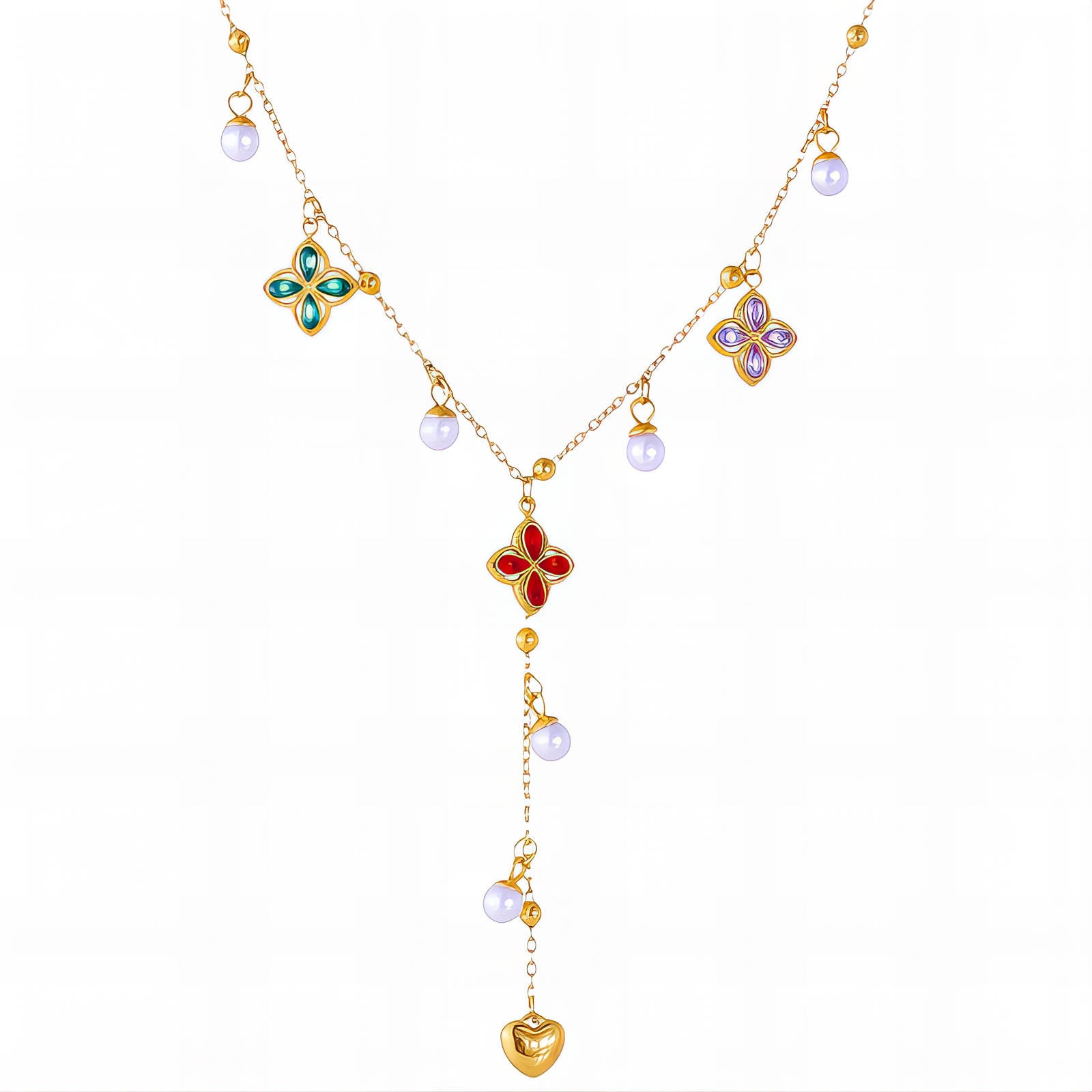 Flowers Necklace, 18K Gold Plated Steel