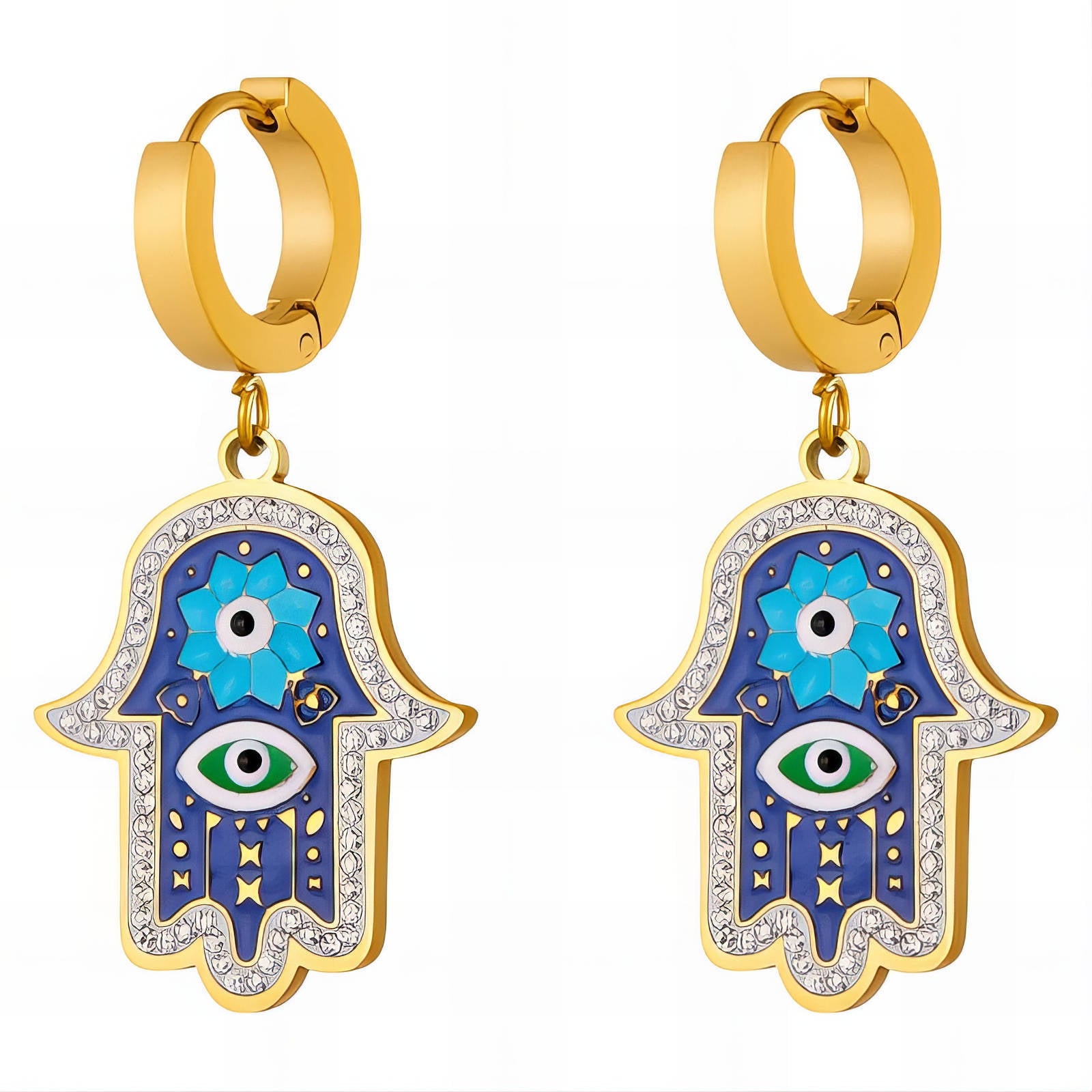 Evil eyes Earrings, 18K Gold Plated Steel