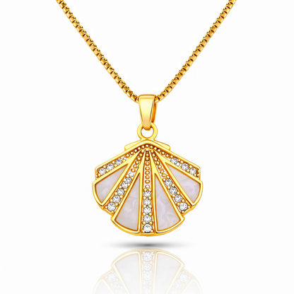 18K Gold Plated Crystal Seashell Pendant Necklace
