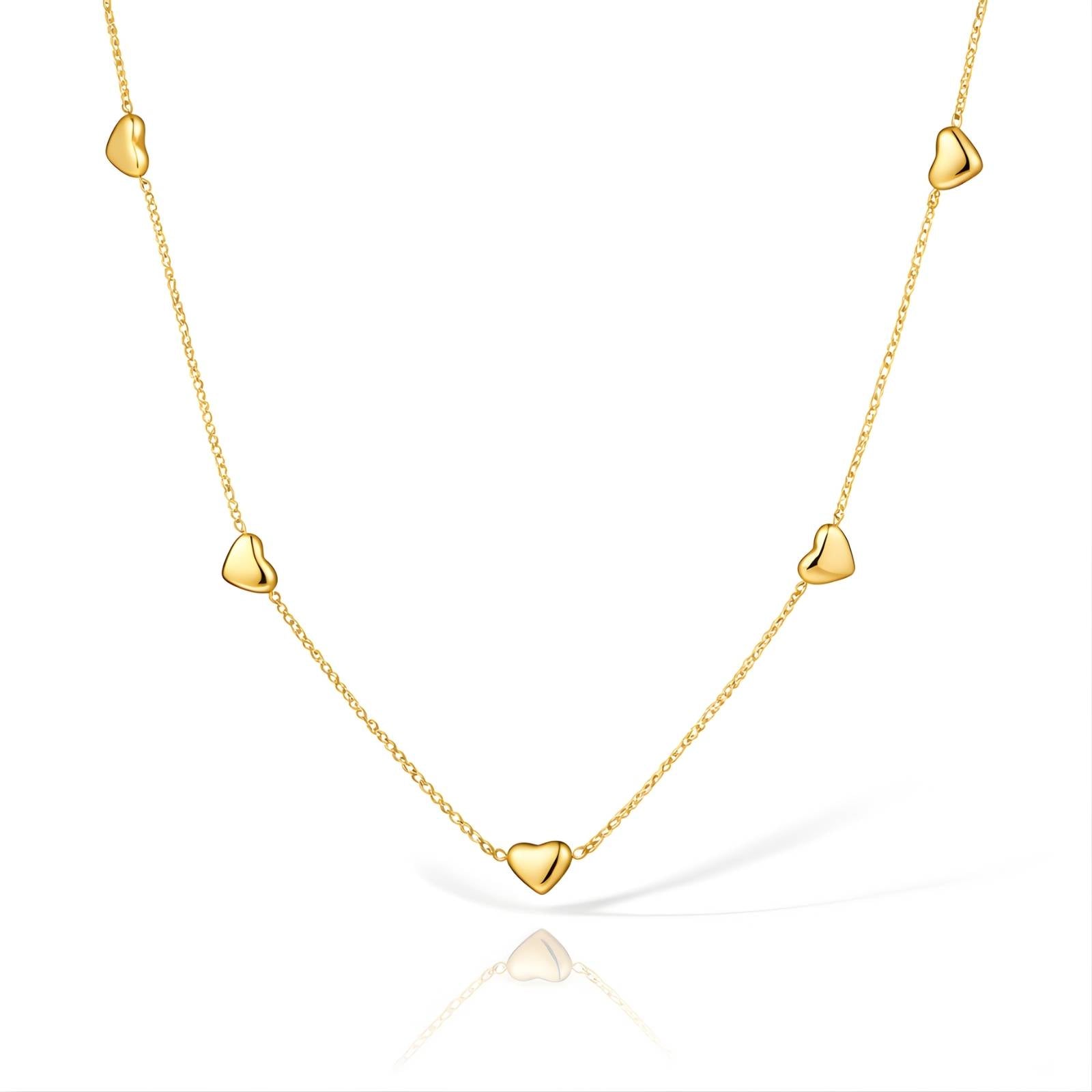 18K Gold Plated Heart Station Necklace