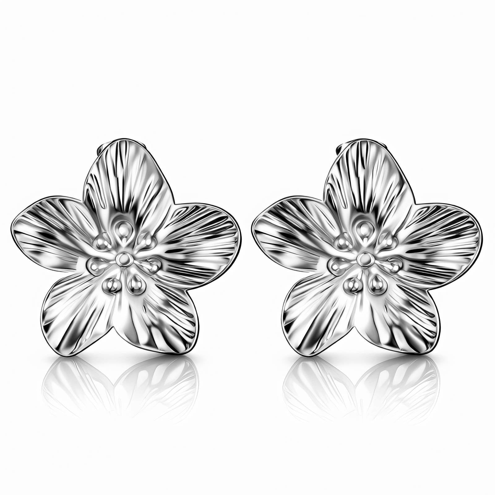Sculpted Stainless Steel Flower Stud Earrings