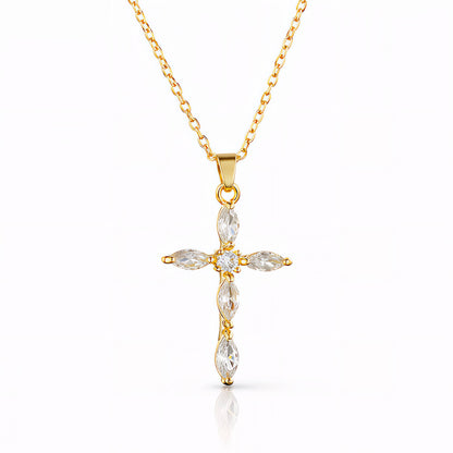 18K Gold Plated Crystal Cross Necklace