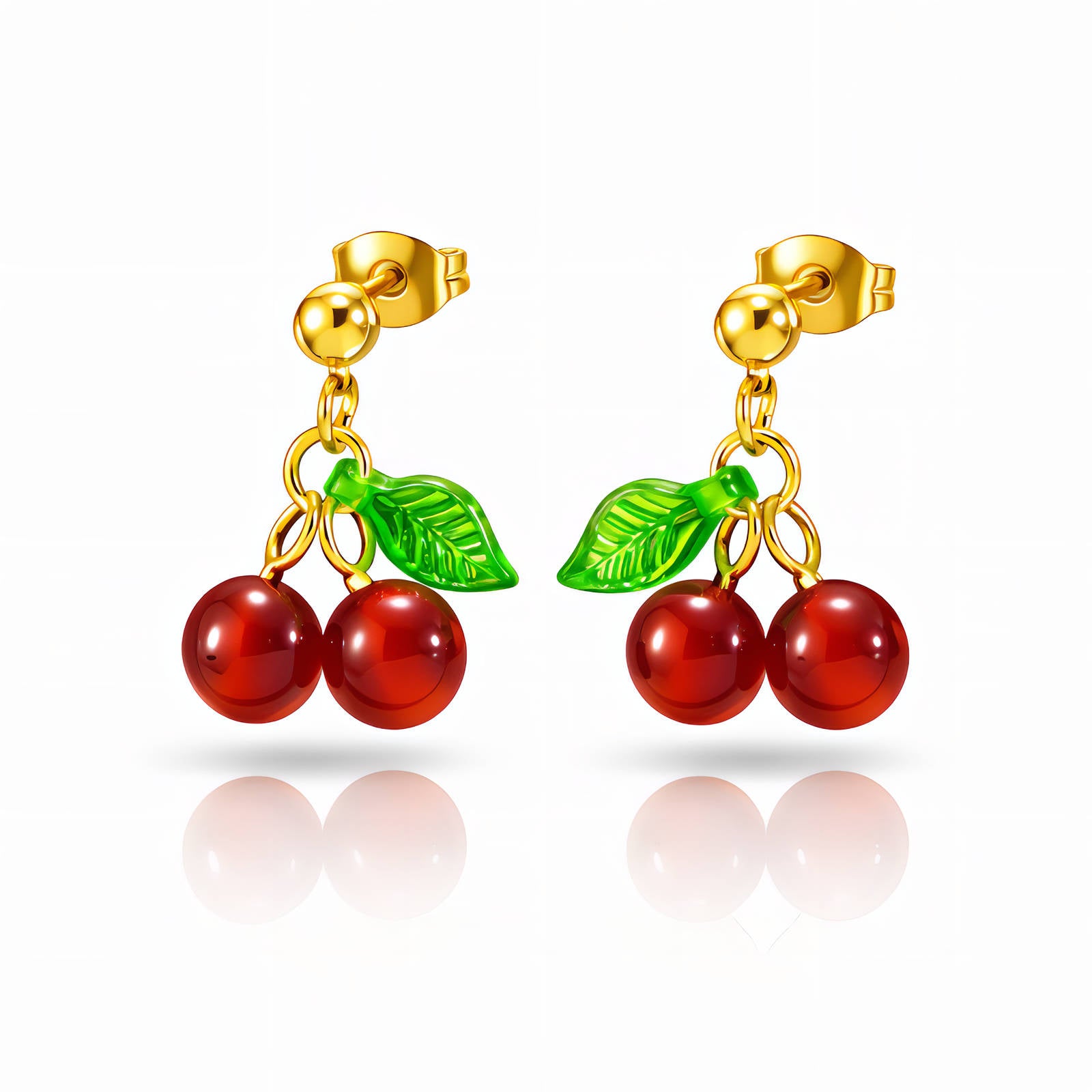 18K Gold Plated Red Cherry Stud Earrings