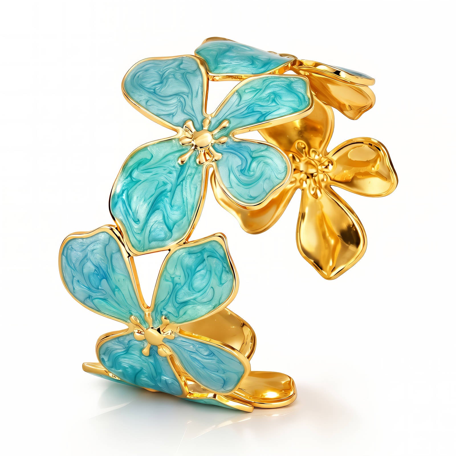 18K Gold Plated Turquoise Enamel Floral Cuff Bracelet