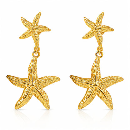 18K Gold Plated Double Starfish Drop Earrings