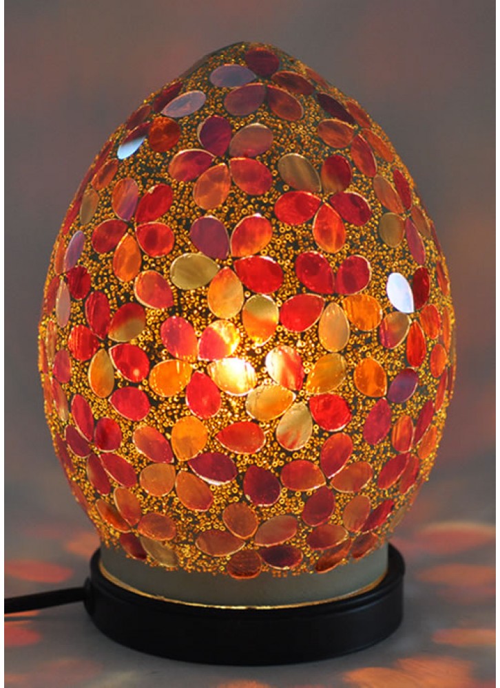 The Grange Collection Red and Amber Mosaic Egg Lamp 18.5 x 18.5 x 26.5cm