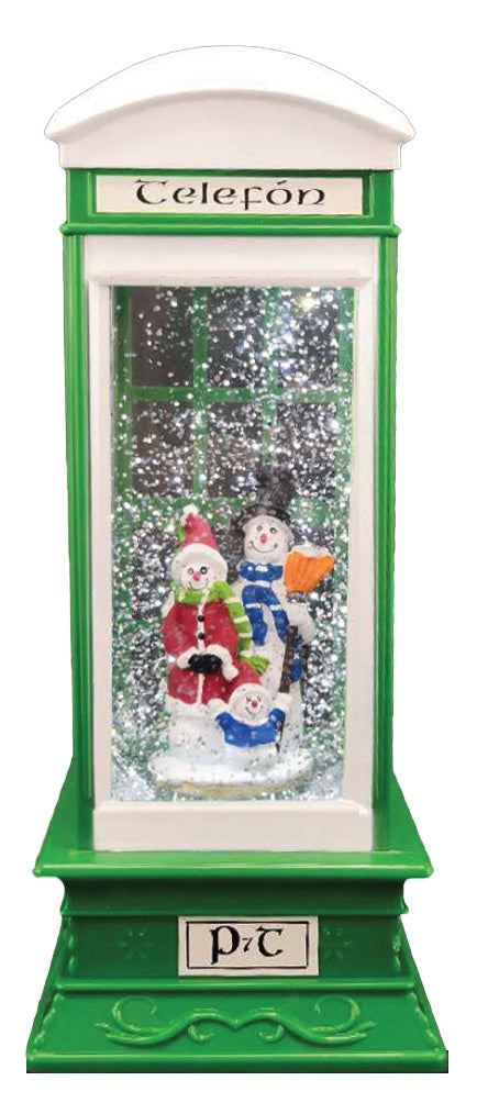 Green Telephone Box with Snowmen