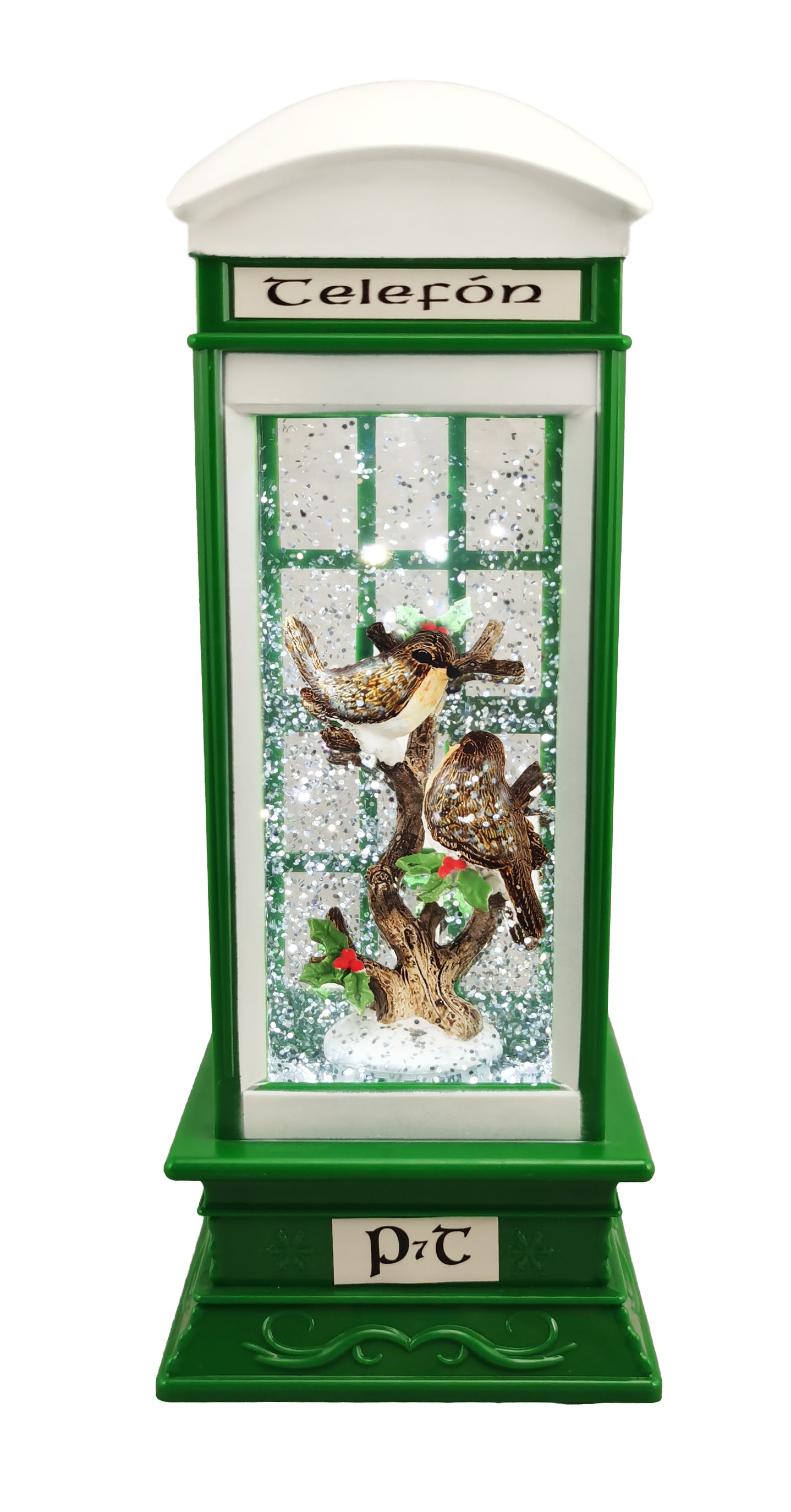 Green Telephone Box with Robin