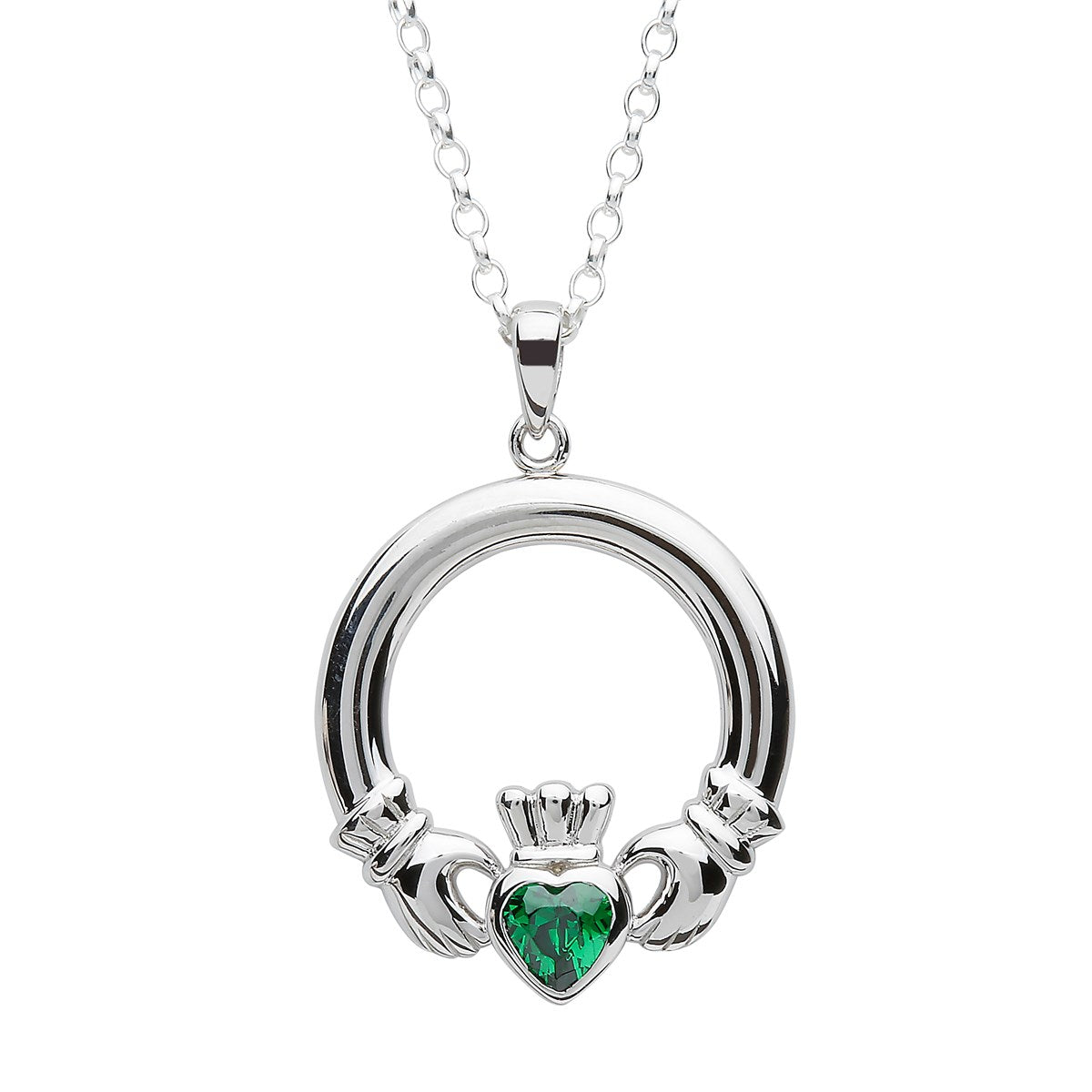 Cailin Claddagh Silver Locket with Green Stone