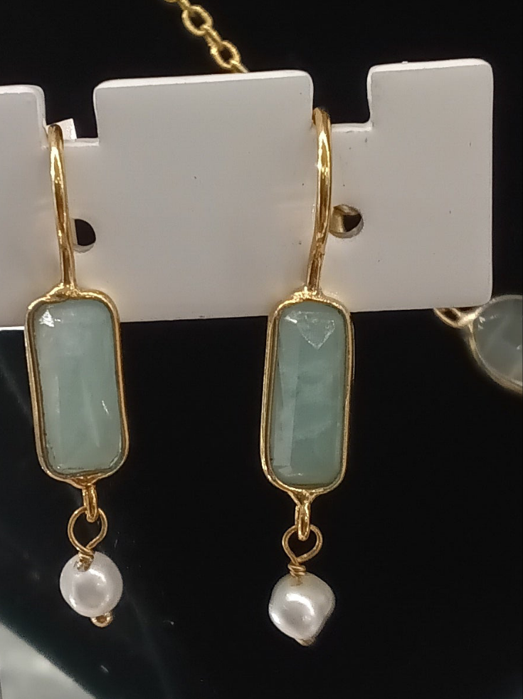Aqua Crackle Gold Plated Earrings