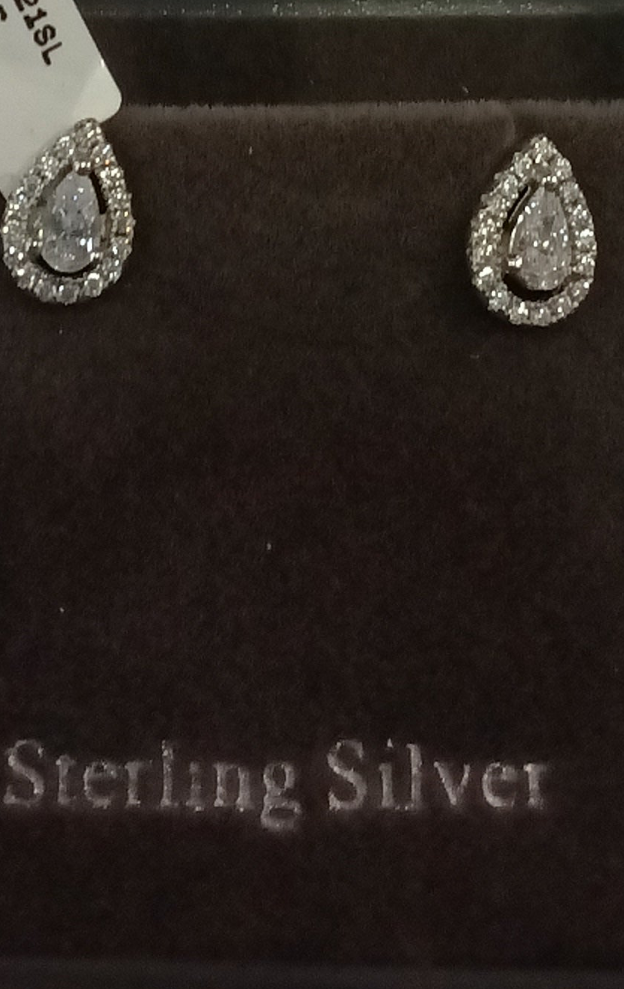 Silver by Absolute Pear Shaped Earrings Clear Stones