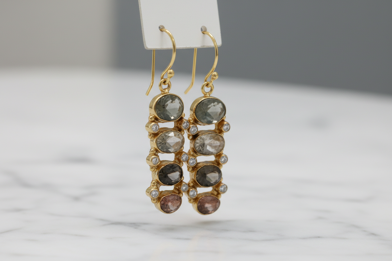 Prehnite, Citrine, Smokey, Cherry Crackle Earrings