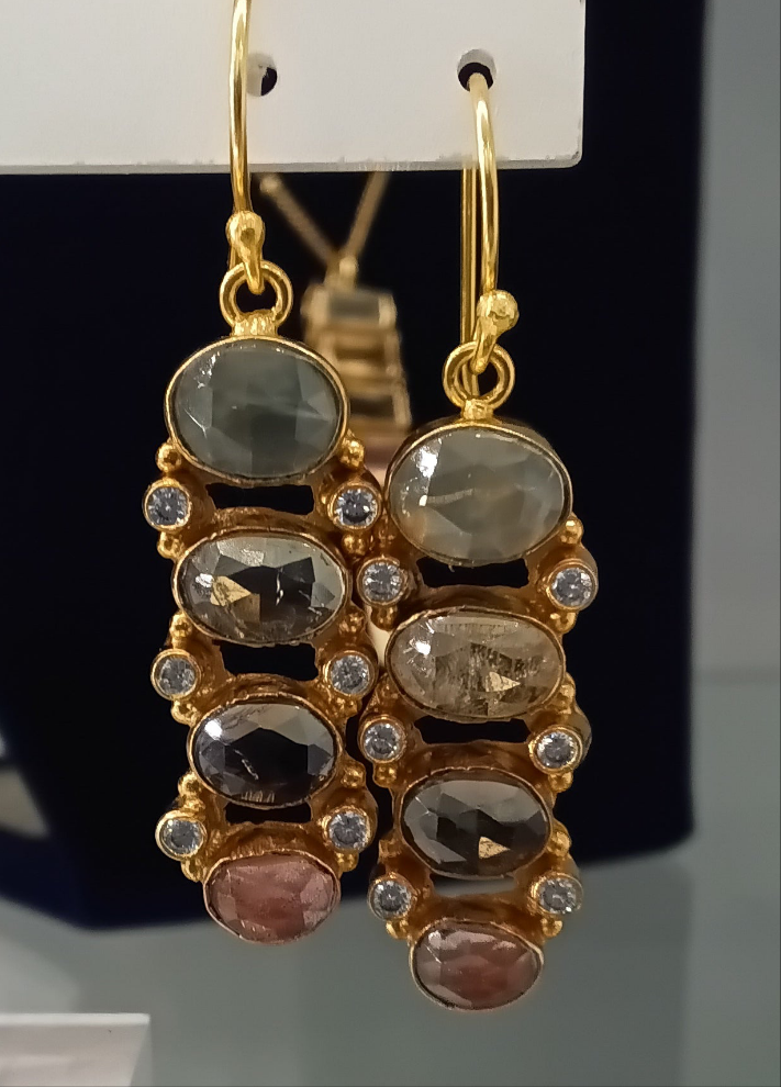 Prehnite, Citrine, smokie,cherry Crackle Earrings