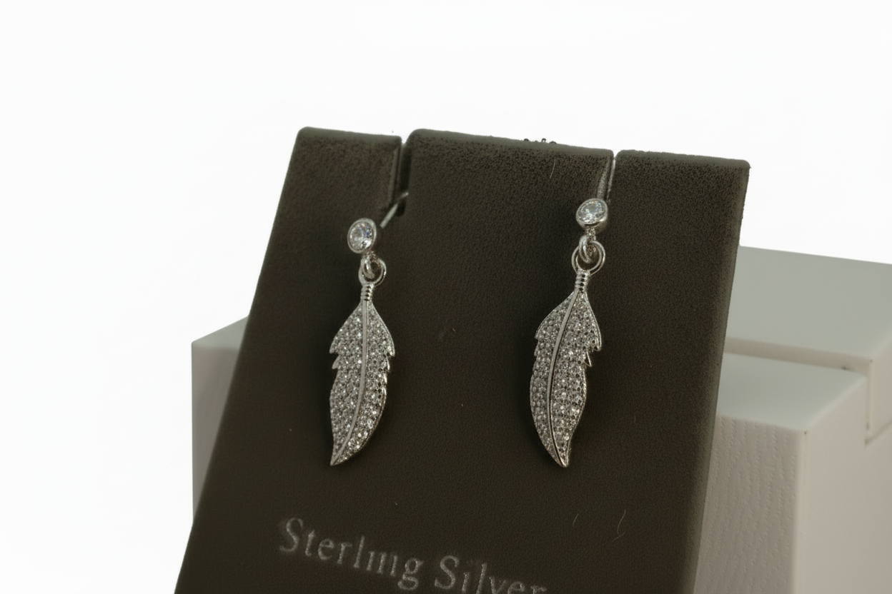 Silver by Absolute Small Drop Feather Earring