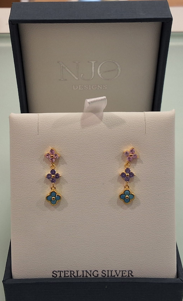 NJO Sterling Silver Yellow 3 Colour Clover Drop