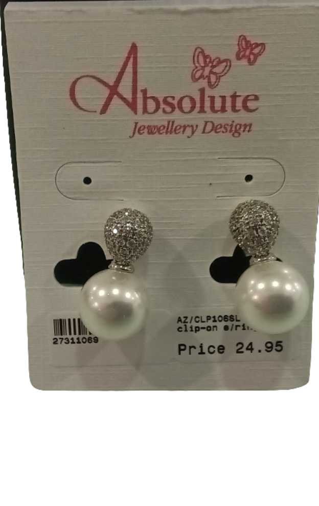 Absolute Dimante & Pearl Clip on Earring