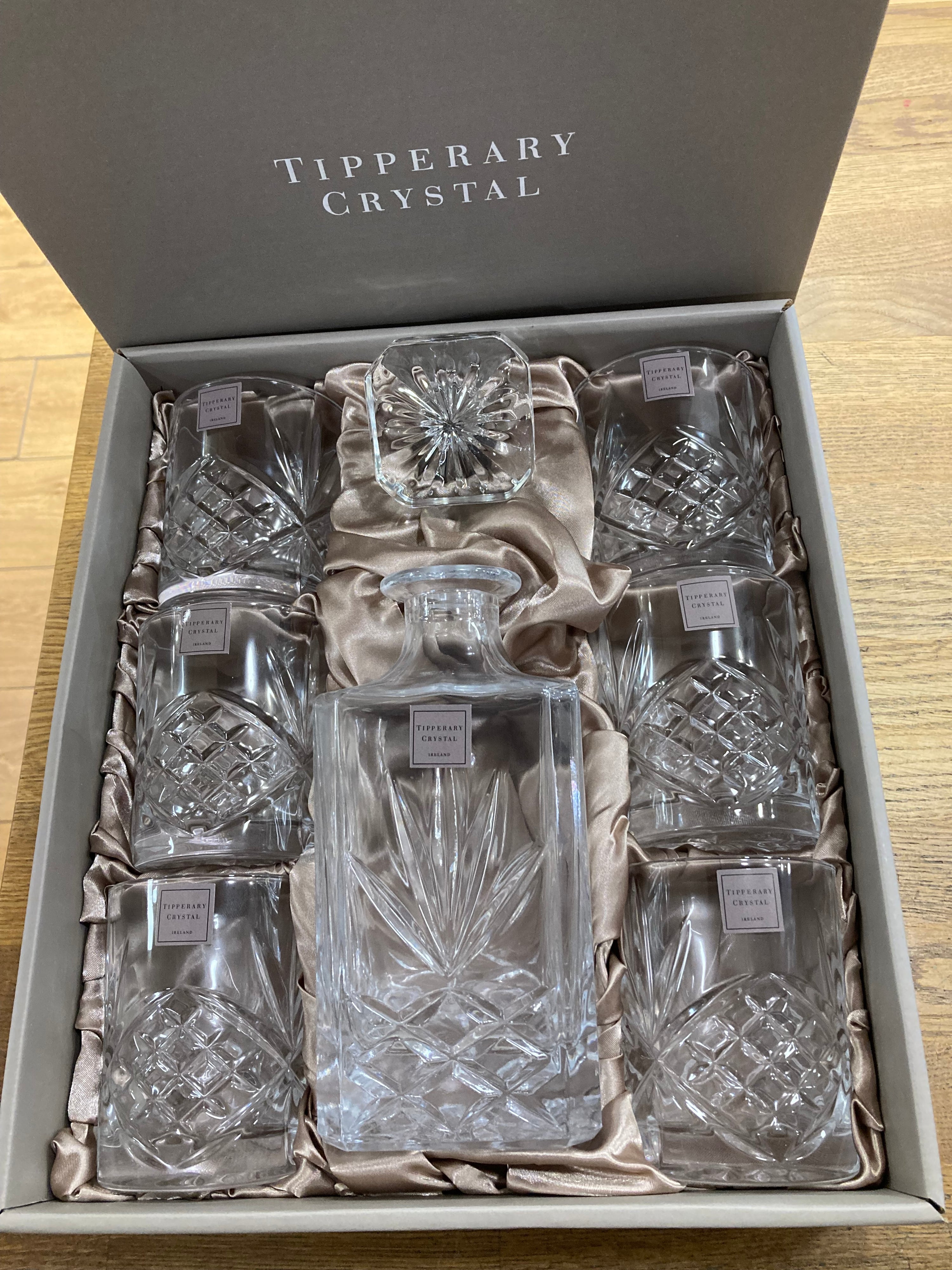 Tipperary Crystal Belvedere Decanter 6 Whiskey Glasses