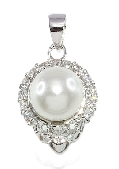 Silver Pearl Pendant with Clear Stone