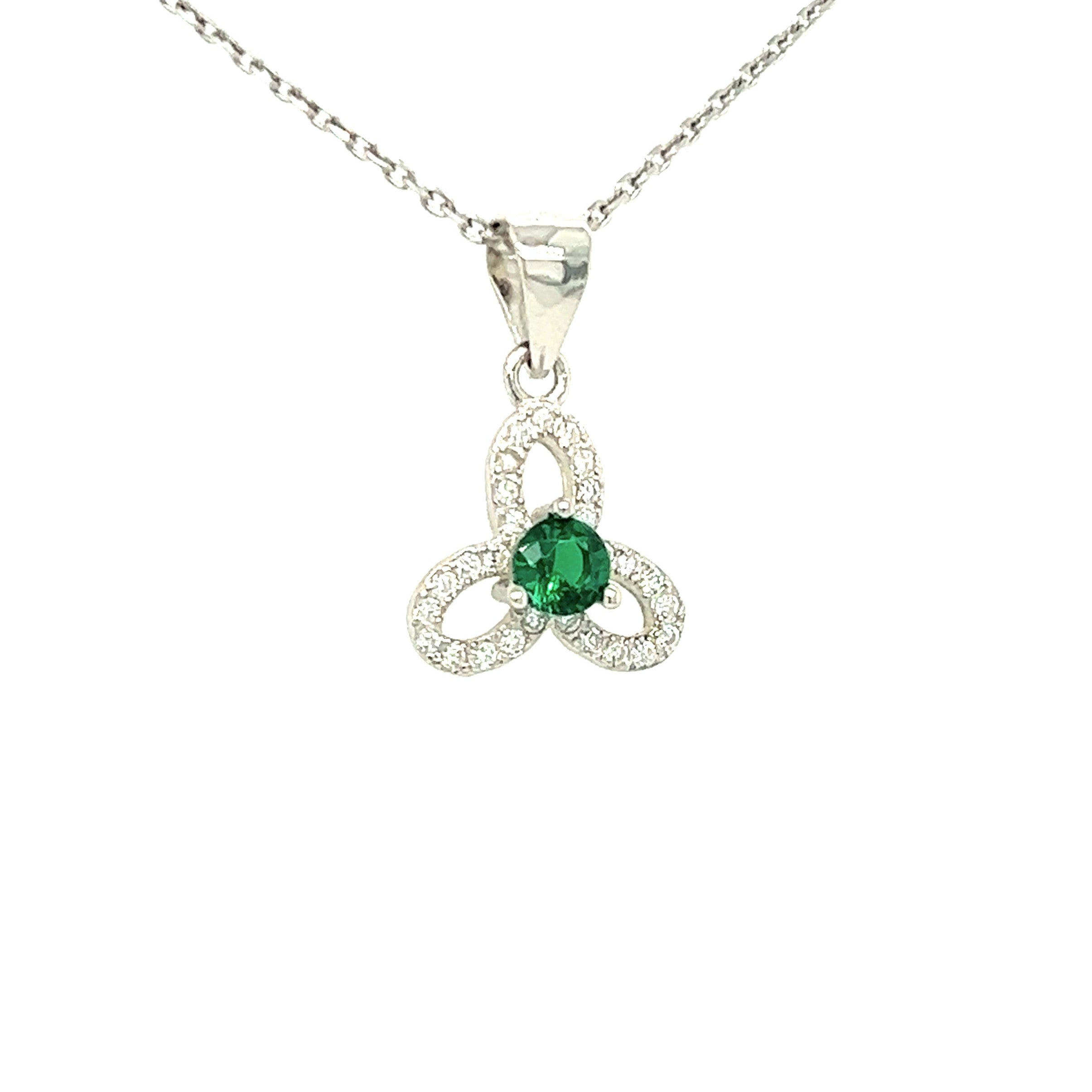 Cailin Silver Trinity Knot Green/Clear Stone