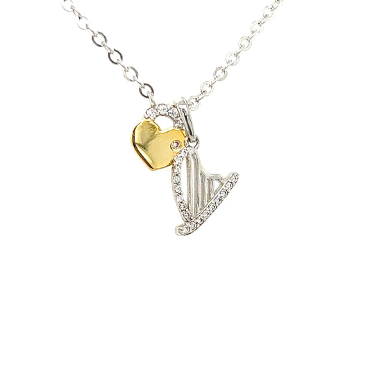 Cailin silver harp and gold lock pendant