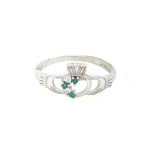 Cailin claddagh silver ring green/clear stones