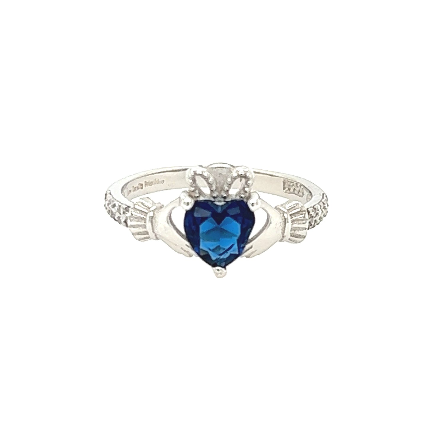 SILVER CLADAGH RING WITH A SAPPHIRE STONE