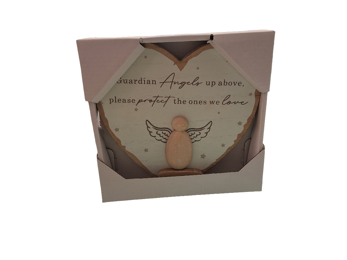 "Guardian Angel up above, please protect the ones we love" Decorative Heart Plank