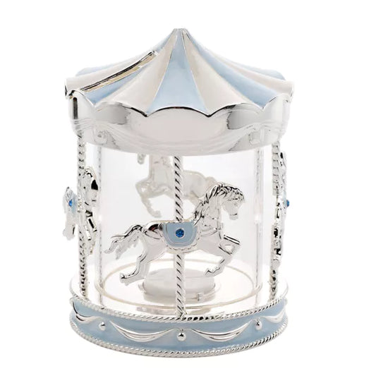 Silverplated Money Box Carousel Blue