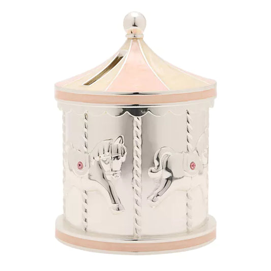 Silverplated Money Box Pink Carousel