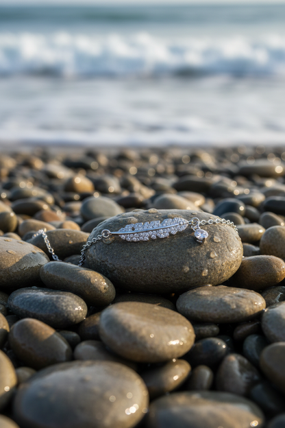 CZ Leaf Bracelet - Beach Pebbles