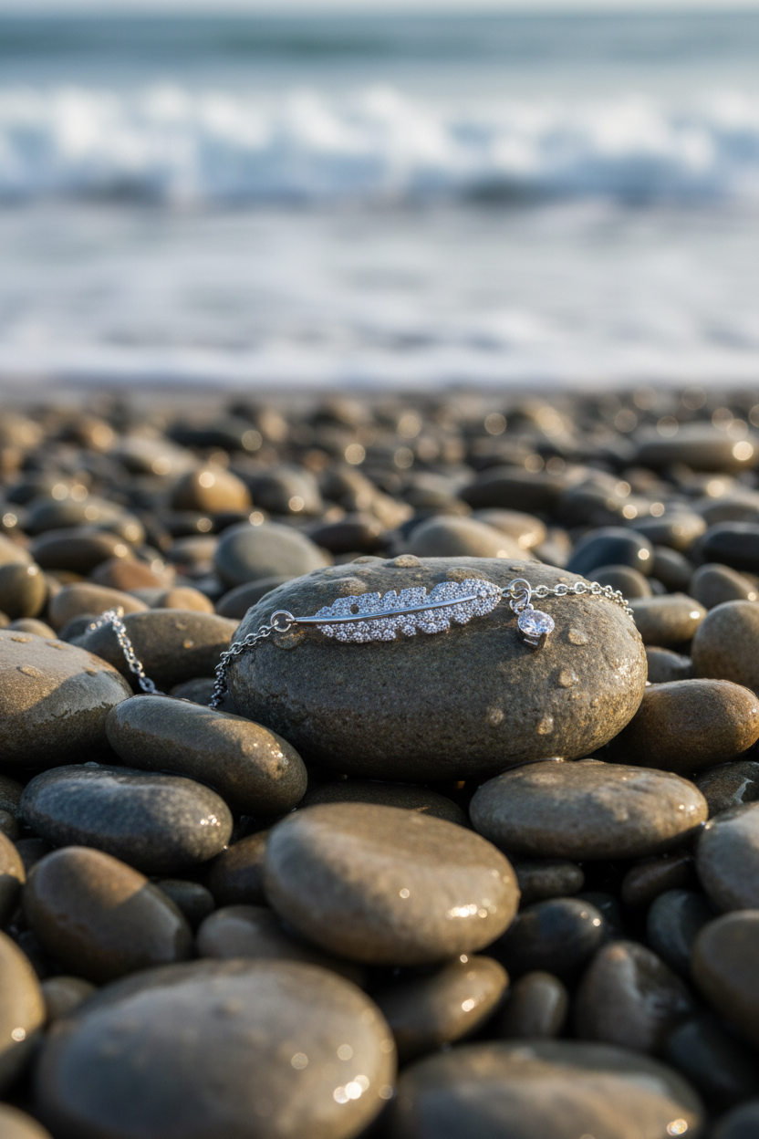 CZ Leaf Bracelet - Beach Pebbles