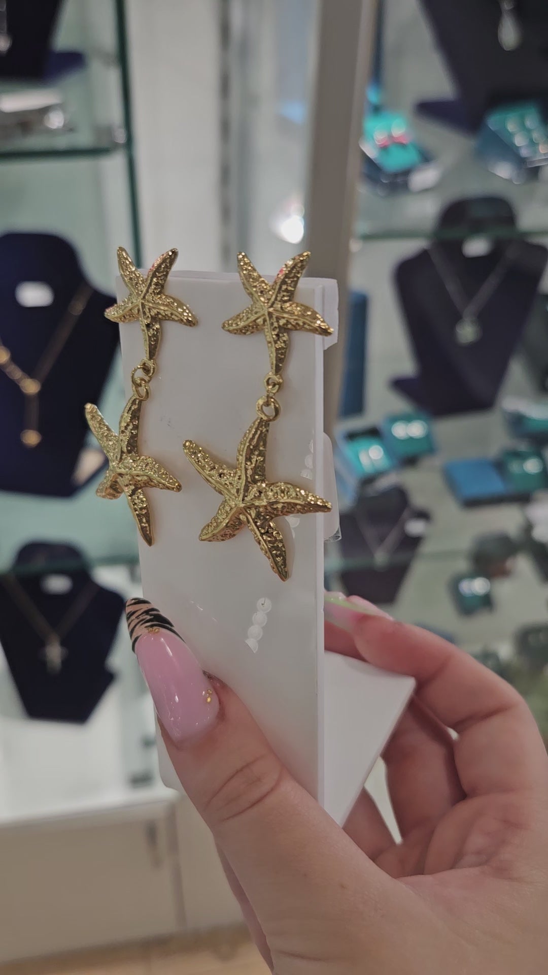 18K Gold Plated Double Starfish Drop Earrings
