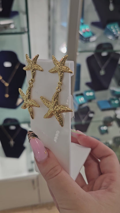 18K Gold Plated Double Starfish Drop Earrings