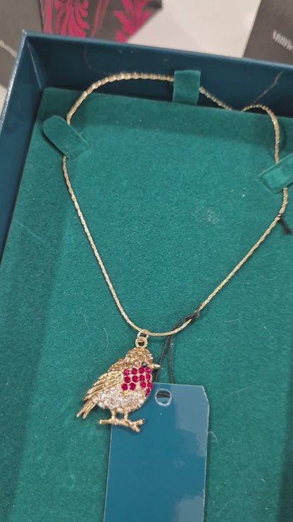 Goldplated Robin Necklace with Dimante & Coloured Stones