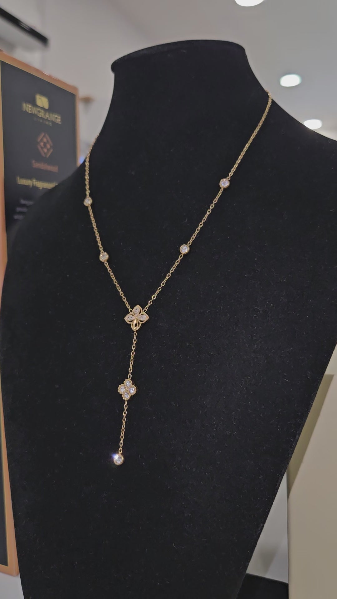 18K Gold Plated Floral Drop Necklace with Cubic Zirconia