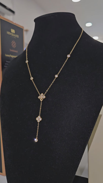 18K Gold Plated Floral Drop Necklace with Cubic Zirconia