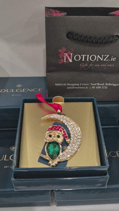 Gold Crescent Moon with Owl Christmas tree Decoration