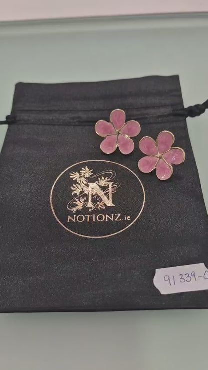 18K Gold Plated Pink Flower Stud Earrings