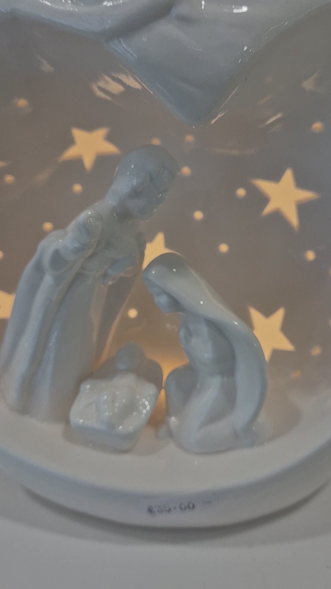 Round White Porcelain Nativity Scene with LED