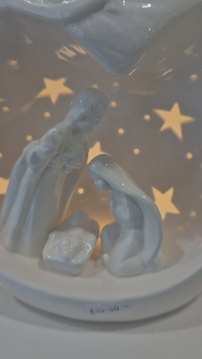 Round White Porcelain Nativity Scene with LED